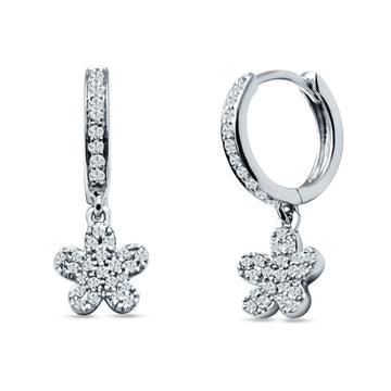 Flower Cluster Charm Huggie Hoop Earring Cubic Zirconia 925 Sterling Silver Wholesale